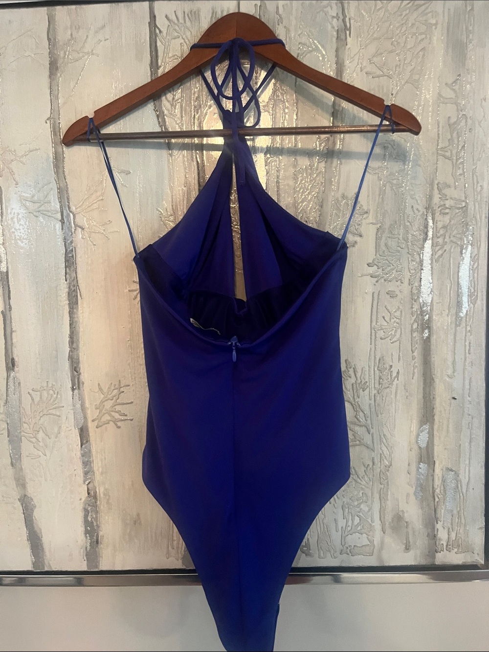 NWOT Zara Halter Halter Crossover Bodysuit Rose Rosette Electric Purple Blue M - Picture 7 of 8